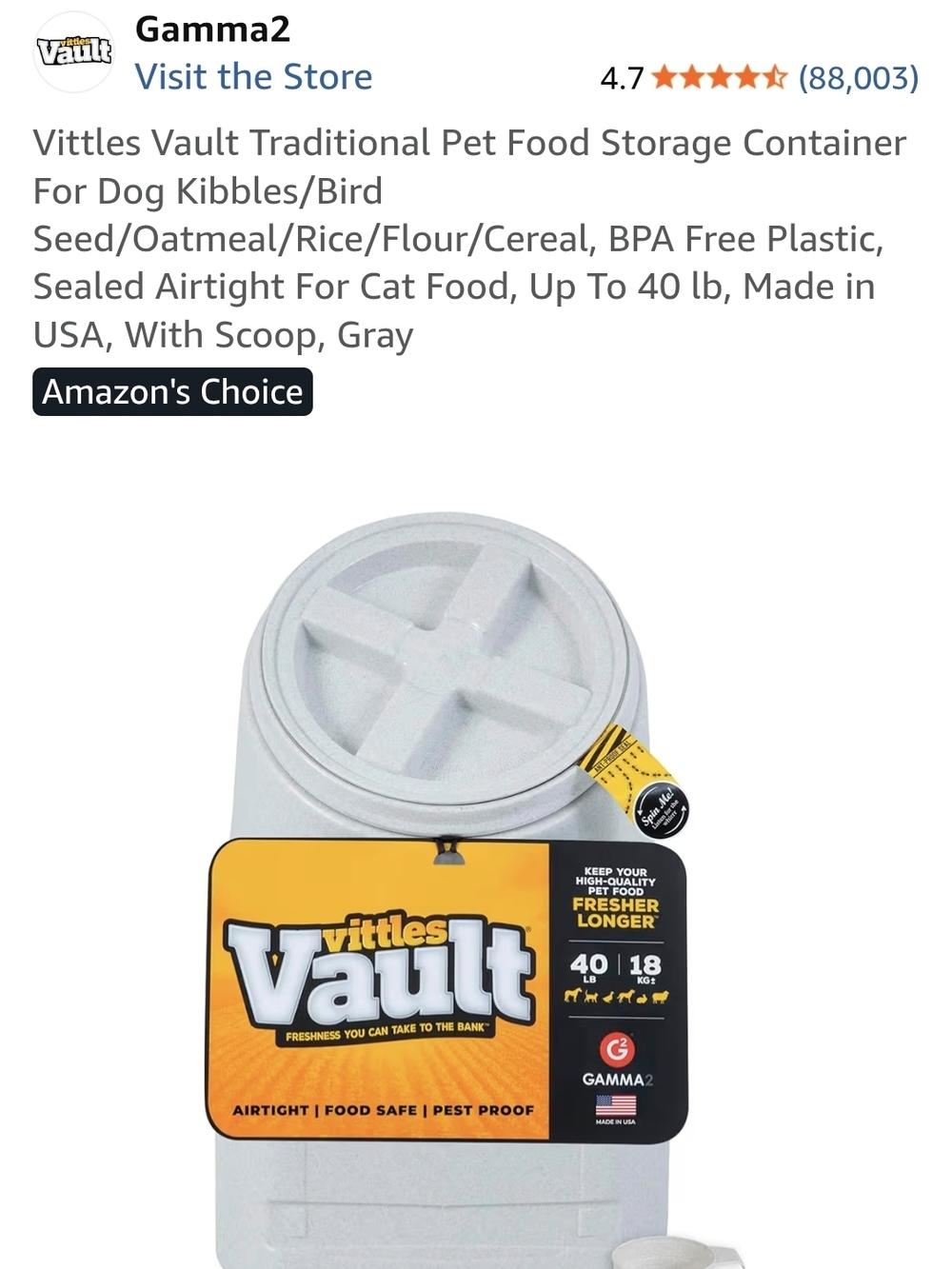 Vittles Vault Pet Food Storage Container - Gray